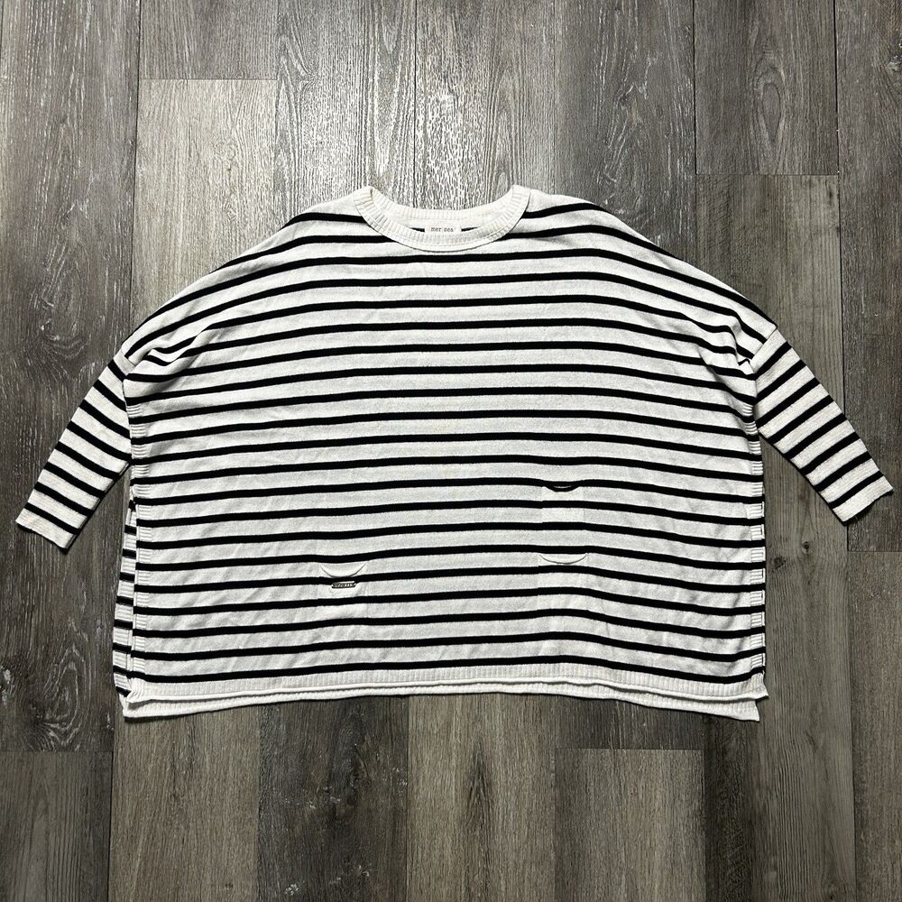 Mersea Catalina Travel Sweater O/S Blue & White Striped Nautical Preppy Beach